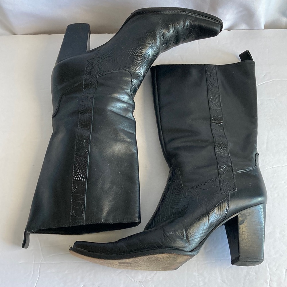 Antonio Melani Black Leather Cowboy Boots Size 8.5